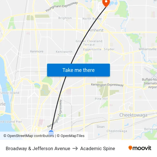 Broadway & Jefferson Avenue to Academic Spine map