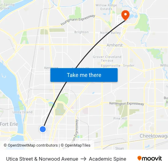 Utica Street & Norwood Avenue to Academic Spine map