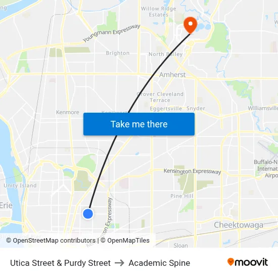 Utica Street & Purdy Street to Academic Spine map
