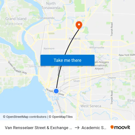 Van Rensselaer Street & Exchange Street to Academic Spine map