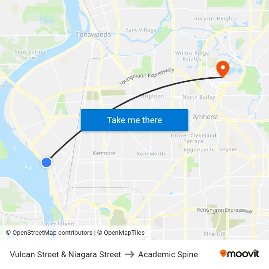 Vulcan Street & Niagara Street to Academic Spine map