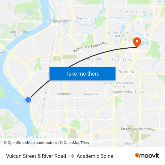 Vulcan Street & River Road to Academic Spine map