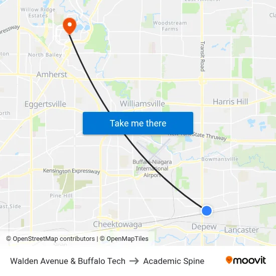 Walden Avenue & Buffalo Tech to Academic Spine map