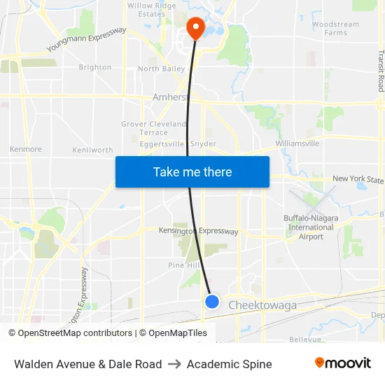 Walden Avenue & Dale Road to Academic Spine map