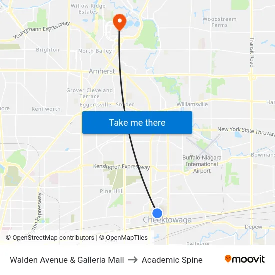 Walden Avenue & Galleria Mall to Academic Spine map