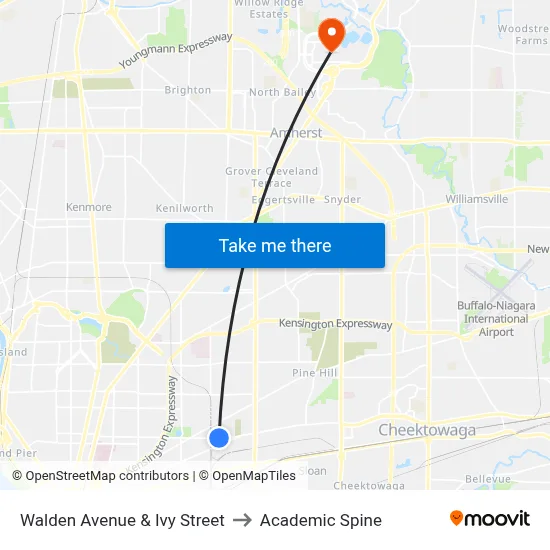 Walden Avenue & Ivy Street to Academic Spine map