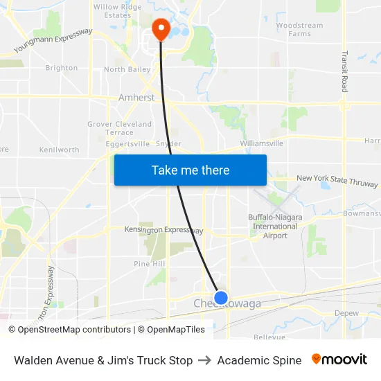 Walden Avenue & Jim's Truck Stop to Academic Spine map