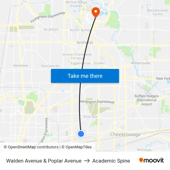 Walden Avenue & Poplar Avenue to Academic Spine map