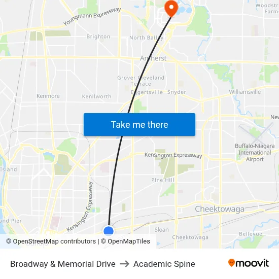 Broadway & Memorial Drive to Academic Spine map