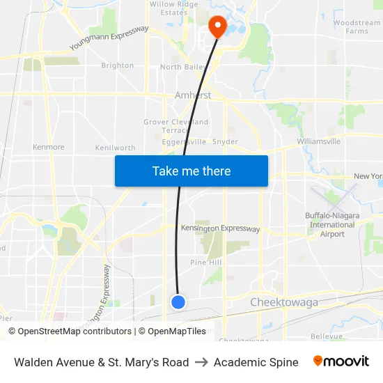 Walden Avenue & St. Mary's Road to Academic Spine map