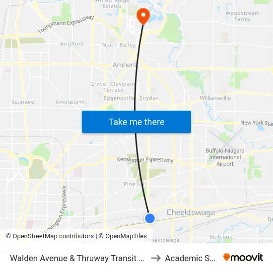 Walden Avenue & Thruway Transit Center to Academic Spine map