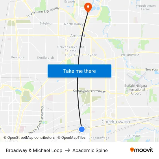 Broadway & Michael Loop to Academic Spine map