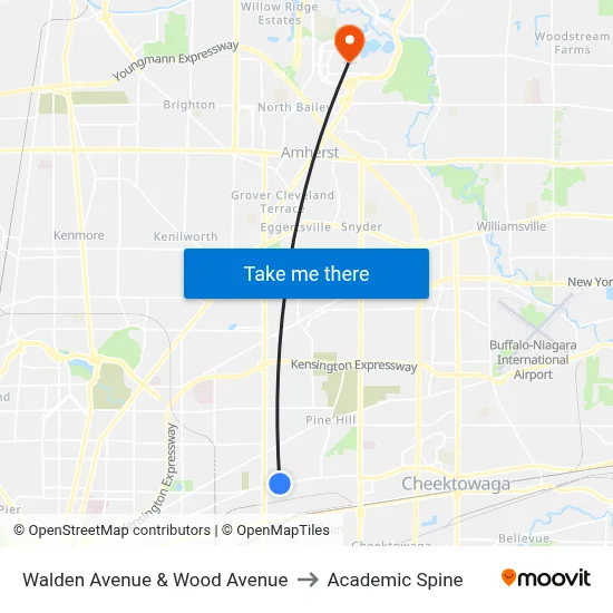 Walden Avenue & Wood Avenue to Academic Spine map