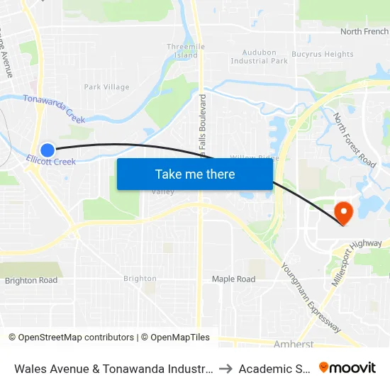 Wales Avenue & Tonawanda Industrial Park to Academic Spine map