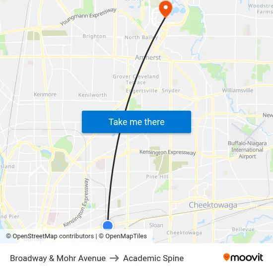 Broadway & Mohr Avenue to Academic Spine map