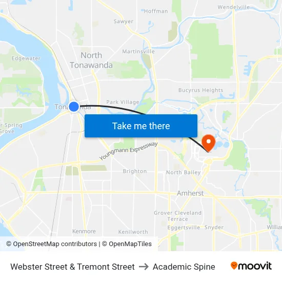 Webster Street & Tremont Street to Academic Spine map
