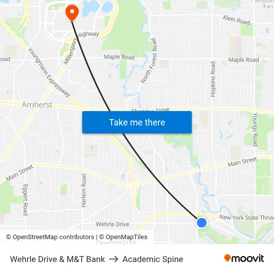 Wehrle Drive & M&T Bank to Academic Spine map