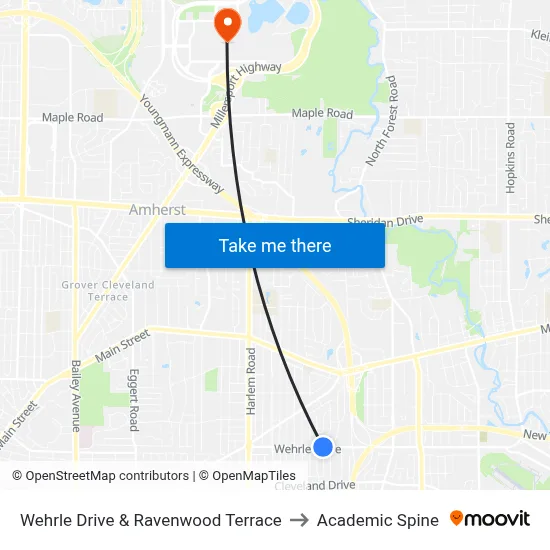 Wehrle Drive & Ravenwood Terrace to Academic Spine map