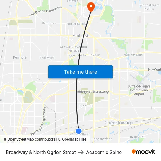 Broadway & North Ogden Street to Academic Spine map
