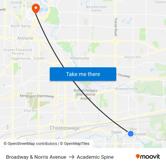 Broadway & Norris Avenue to Academic Spine map
