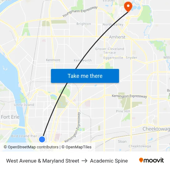 West Avenue & Maryland Street to Academic Spine map
