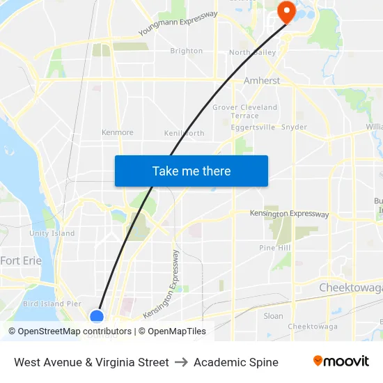 West Avenue & Virginia Street to Academic Spine map
