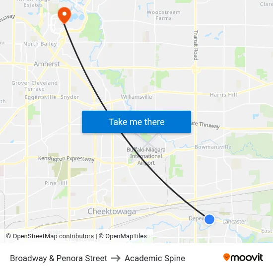 Broadway & Penora Street to Academic Spine map