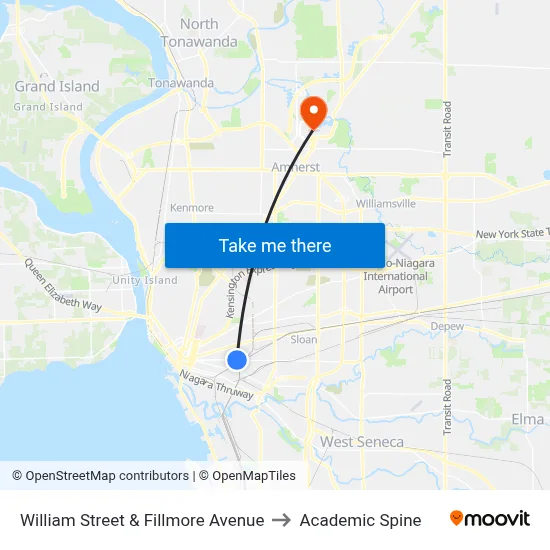 William Street & Fillmore Avenue to Academic Spine map