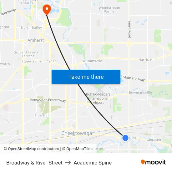 Broadway & River Street to Academic Spine map