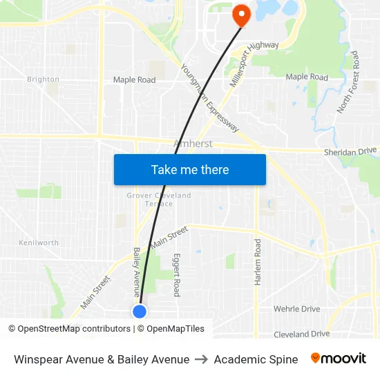 Winspear Avenue & Bailey Avenue to Academic Spine map