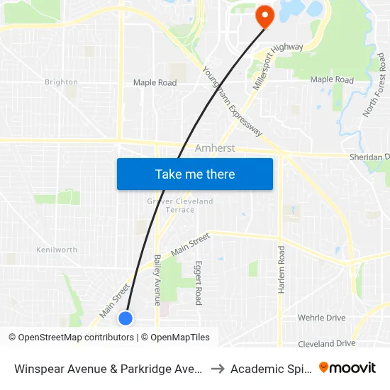 Winspear Avenue & Parkridge Avenue to Academic Spine map