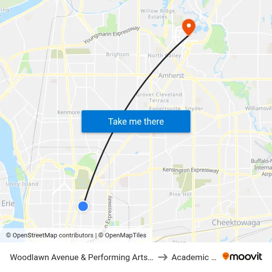 Woodlawn Avenue & Performing Arts High School to Academic Spine map
