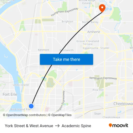 York Street & West Avenue to Academic Spine map