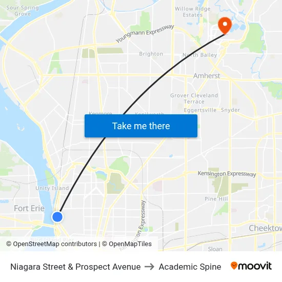 Niagara Street & Prospect Avenue to Academic Spine map