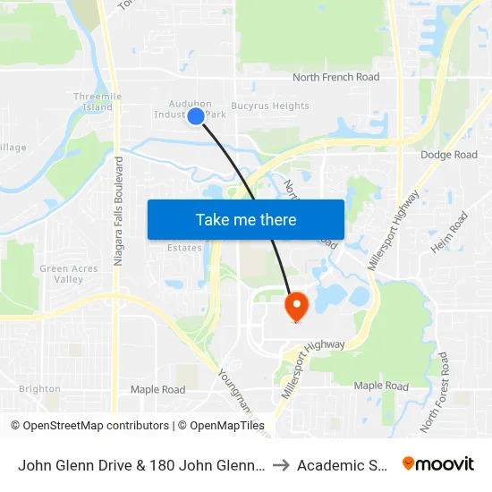 John Glenn Drive & 180 John Glenn Drive to Academic Spine map