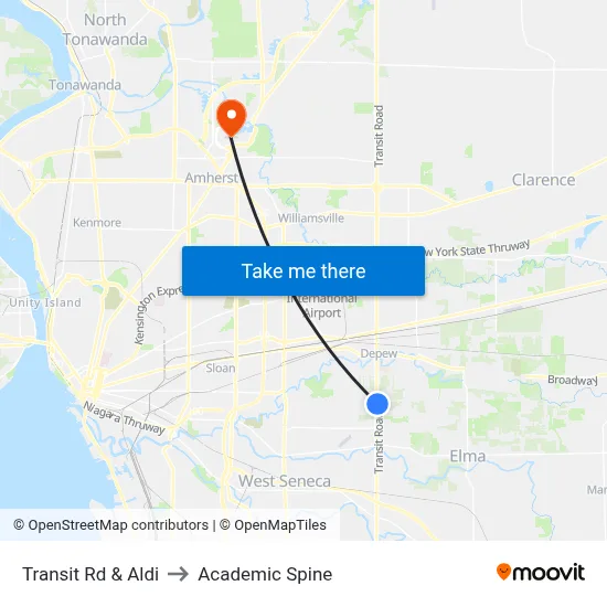 Transit Rd & Aldi to Academic Spine map