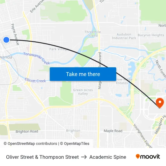 Oliver Street & Thompson Street to Academic Spine map