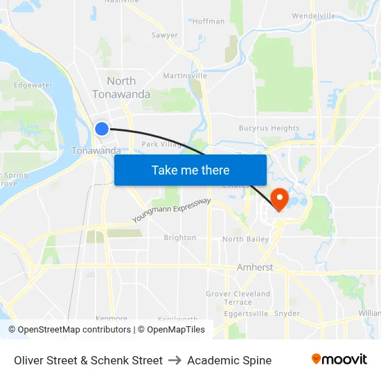Oliver Street & Schenk Street to Academic Spine map