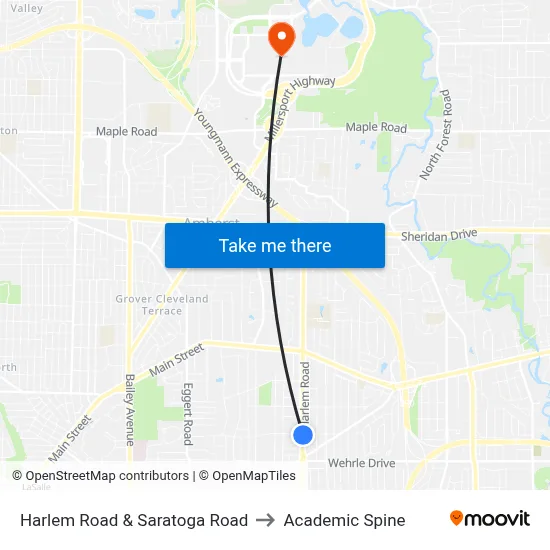 Harlem Road & Saratoga Road to Academic Spine map