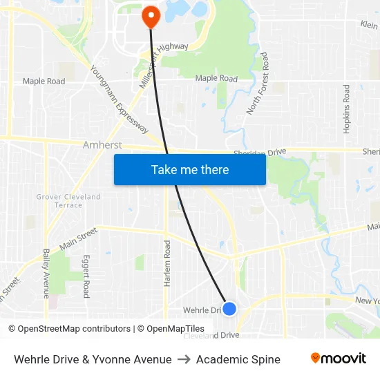Wehrle Drive & Yvonne Avenue to Academic Spine map