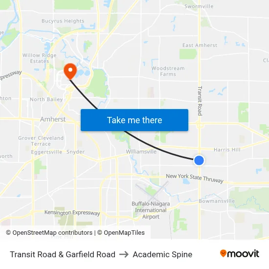 Transit Road & Garfield Road to Academic Spine map