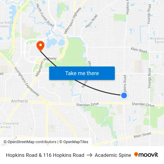 Hopkins Road & 116 Hopkins Road to Academic Spine map