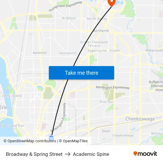Broadway & Spring Street to Academic Spine map