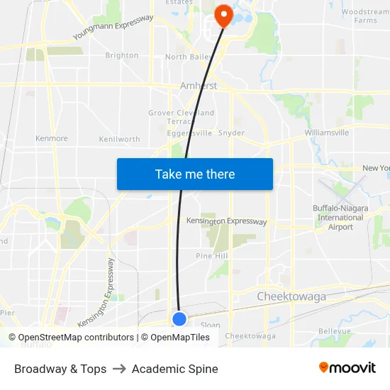 Broadway & Tops to Academic Spine map