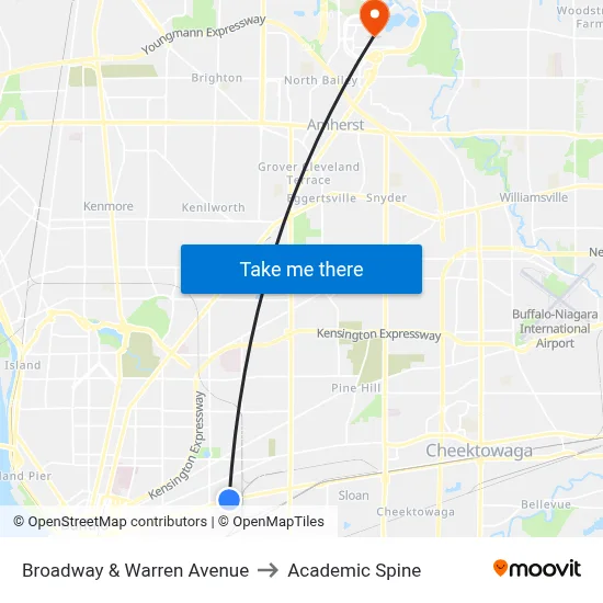Broadway & Warren Avenue to Academic Spine map