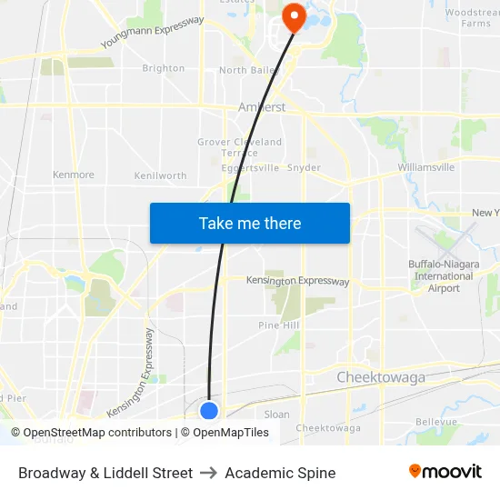 Broadway & Liddell Street to Academic Spine map