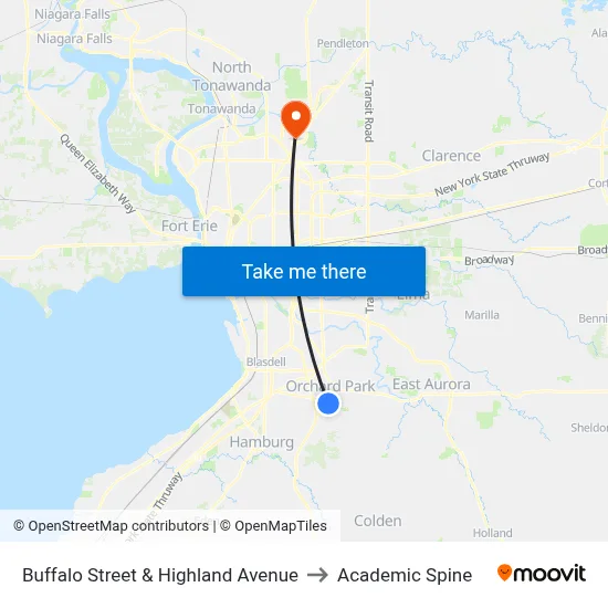 Buffalo Street & Highland Avenue to Academic Spine map
