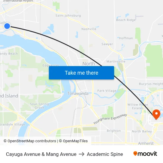 Cayuga Avenue & Mang Avenue to Academic Spine map