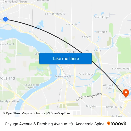 Cayuga Avenue & Pershing Avenue to Academic Spine map