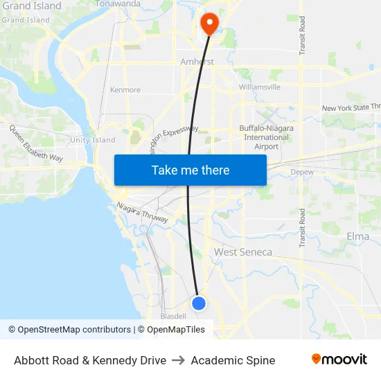 Abbott Road & Kennedy Drive to Academic Spine map